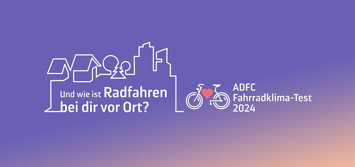 ADFC Fahrradklimatest Das Bild zeigt das Logo des ADFC Fahrradklimatests, eine stilisierte Stadt mit Fahrrad