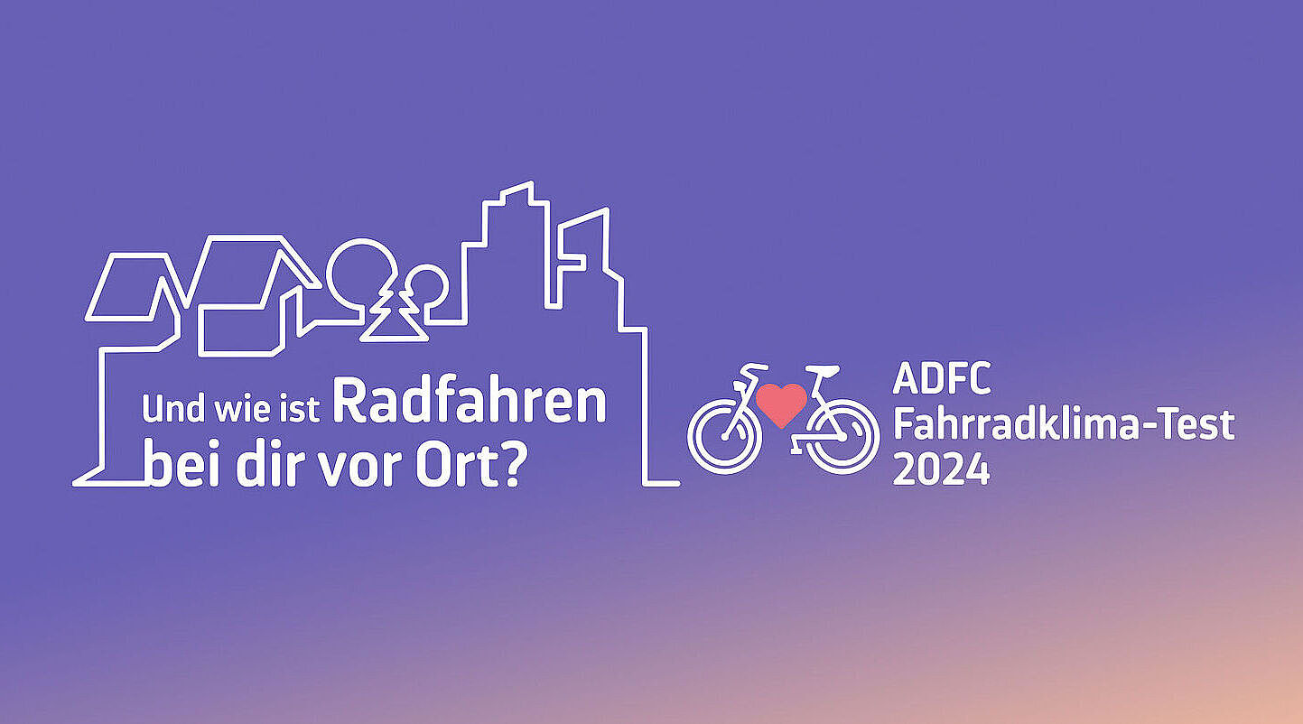 Das Bild zeigt das Logo des ADFC Fahrradklimatests, eine stilisierte Stadt mit Fahrrad