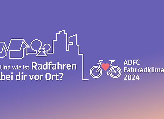Das Bild zeigt das Logo des ADFC Fahrradklimatests, eine stilisierte Stadt mit Fahrrad