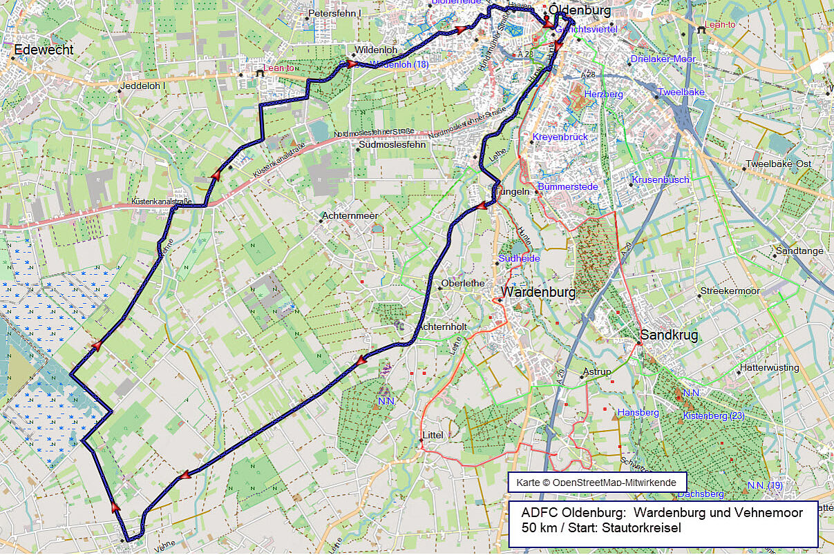 Grafik der Tour Wardenburg und Vehnemoor